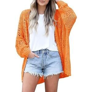 Ermonn Crochet Knit Oversize Cardigan Sweater